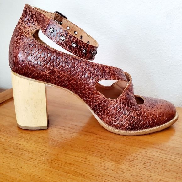 Schuler Sons Philadelphia Nalia Heels Brown Leather Chunky SZ 8.5 Anthropologie - Picture 7 of 12